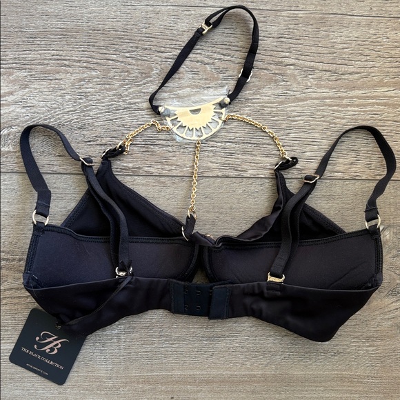 Honey Birdette Adele Black Balconette Bra w Gold Accents & Chain Details - Picture 9 of 9